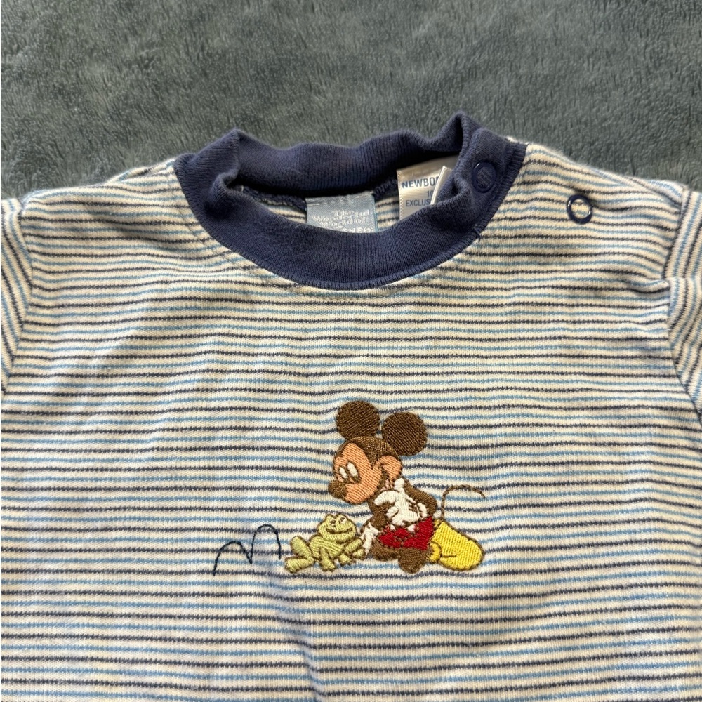 Striped Blue Mickey Mouse Newborn Onesie